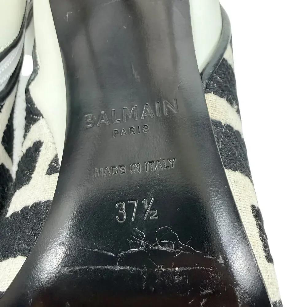 Balmain Roni Monogram Jacquard Leather Ankle Booties White Size 37.5